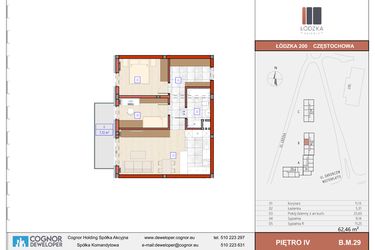 Rzut - Mieszkanie na sprzedaż 3 pokoje o powierzchni 62,64 m² - numer B.M.29 w Łódzka Osiedle
