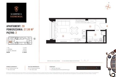 Rzut - Mieszkanie na sprzedaż 1 pokój o powierzchni 27,99 m² - numer 28 w Kamienica Siemensa