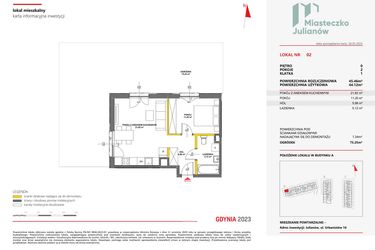 Rzut - Mieszkanie na sprzedaż 2 pokoje o powierzchni 45,46 m² - numer 2 w Miasteczko Julianów