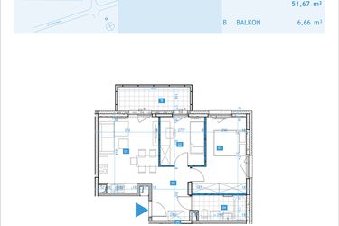 Rzut - Mieszkanie na sprzedaż 3 pokoje o powierzchni 51,67 m² - numer F20 w Osiedle Botaników etap F