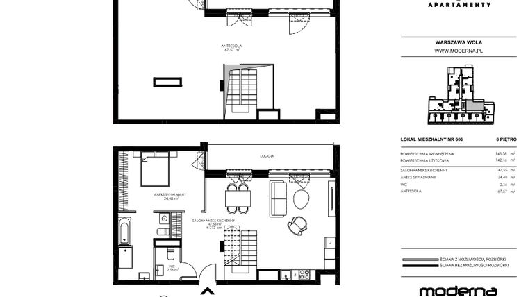 Rzut - Mieszkanie na sprzedaż 4 pokoje o powierzchni 142,16 m² - numer 606 w Chronos