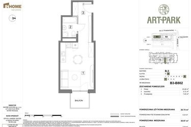 Rzut - Mieszkanie na sprzedaż 1 pokój o powierzchni 30,94 m² - numer B.3.B802 w ArtPark