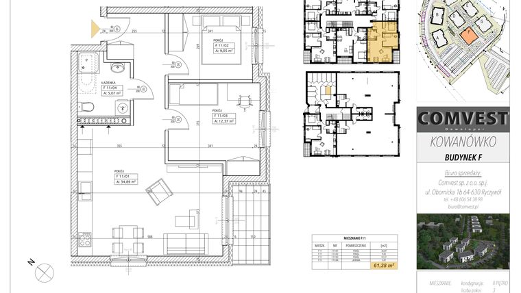 Rzut - Mieszkanie na sprzedaż 2 pokoje o powierzchni 61,38 m² - numer F11 w Kowanówko