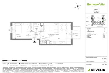 Rzut - Mieszkanie na sprzedaż 2 pokoje o powierzchni 43,52 m² - numer B3/1/C80 w Bemowo Vita