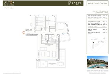 Rzut - Mieszkanie na sprzedaż 3 pokoje o powierzchni 130,48 m² - numer 421 w Altos Del Chaparral