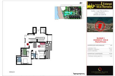 Rzut - Mieszkanie na sprzedaż 2 pokoje o powierzchni 76,44 m² - numer 1-B-8 w Residencial L 'Estanyo Vil.la Romana