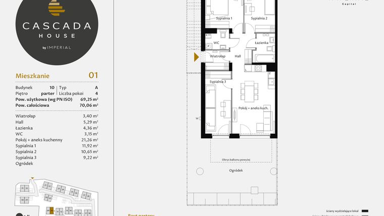 Rzut - Mieszkanie na sprzedaż 4 pokoje o powierzchni 69,25 m² - numer 10.1 w CASCADA House