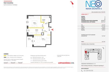 Rzut - Mieszkanie na sprzedaż 2 pokoje o powierzchni 43,62 m² - numer 27 w Neo Nova Ochota 4