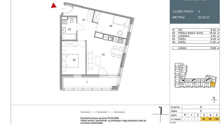 Rzut - Mieszkanie na sprzedaż 2 pokoje o powierzchni 52,55 m² - numer 99 w Morwowa 5