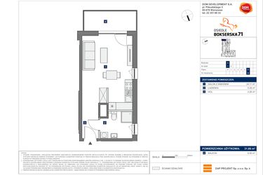 Rzut - Mieszkanie na sprzedaż 1 pokój o powierzchni 31,66 m² - numer A.30 w Osiedle Bokserska 71 etap II