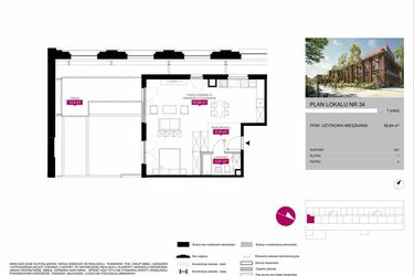Rzut - Mieszkanie na sprzedaż 1 pokój o powierzchni 56,66 m² - numer G1.34 w Fuzja Mieszkania Loftowe