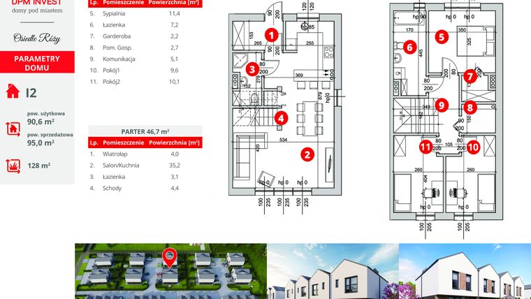 Rzut - Dom na sprzedaż 4 pokoje o powierzchni 95 m² - numer I2 w Rose Park etap IV