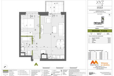 Rzut - Mieszkanie na sprzedaż 2 pokoje o powierzchni 39,02 m² - numer F1.D.03.02 w XYZ Place