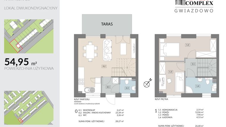 Rzut - Mieszkanie na sprzedaż 3 pokoje o powierzchni 54,95 m² - numer O5.1 w Osiedle Gwiazdowo etap 9