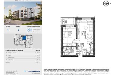 Rzut - Mieszkanie na sprzedaż 2 pokoje o powierzchni 41,27 m² - numer 6 w Balantia