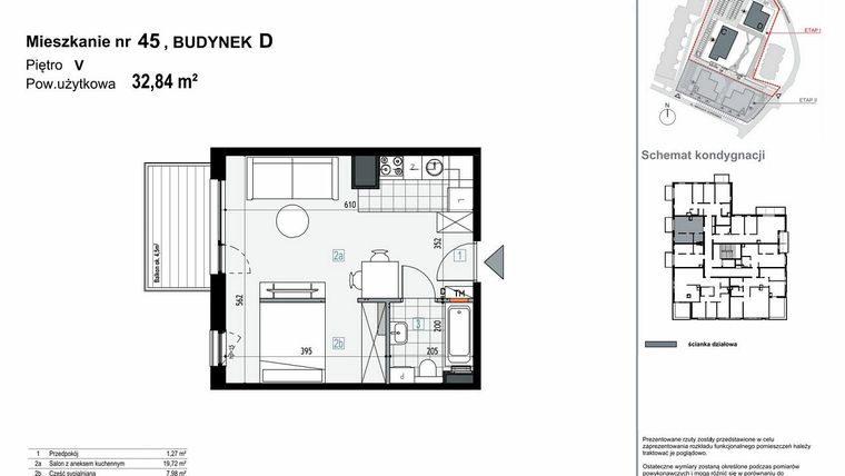 Rzut - Mieszkanie na sprzedaż 1 pokój o powierzchni 32,84 m² - numer D.M45 w Apartamenty Kopernika