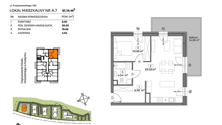 Rzut - Mieszkanie na sprzedaż 2 pokoje o powierzchni 51,14 m² - numer A.7 w Och!Widzew