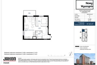 Rzut - Mieszkanie na sprzedaż 2 pokoje o powierzchni 47,44 m² - numer C1.A20 w Nowy Wyszogród etap II