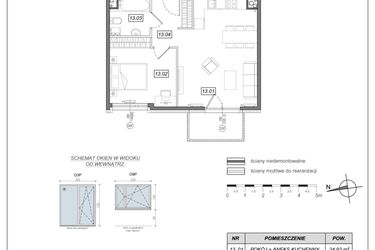 Rzut - Mieszkanie na sprzedaż 2 pokoje o powierzchni 47,54 m² - numer 6.A.13 w Urzeka bud. 6 i 7