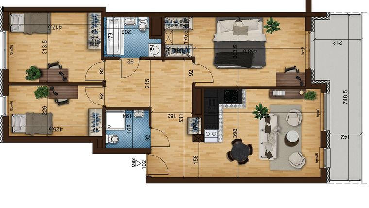 Rzut - Mieszkanie na sprzedaż 4 pokoje o powierzchni 84,29 m² - numer 6C.68 w Mierzeja Wiślana etap III