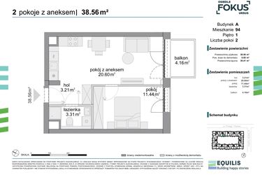 Rzut - Mieszkanie na sprzedaż 2 pokoje o powierzchni 38,56 m² - numer 94 w Osiedle Fokus Ursus