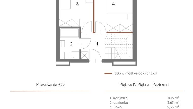 Rzut - Mieszkanie na sprzedaż 1 pokój o powierzchni 61,93 m² - numer A35 w Dąbrowskiego 9