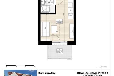Rzut - Mieszkanie na sprzedaż 1 pokój o powierzchni 19,75 m² - numer B3/1/19 w Montano bud. B3 - apartamenty inwestycyjne