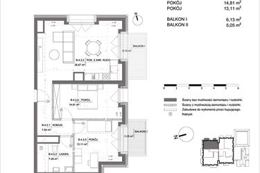Rzut - Mieszkanie na sprzedaż 3 pokoje o powierzchni 70,91 m² - numer B.4.3 w Polanka 21
