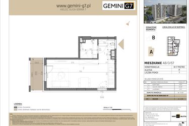 Rzut - Mieszkanie na sprzedaż 1 pokój o powierzchni 31,23 m² - numer A8/3/57 w GEMINI G-7