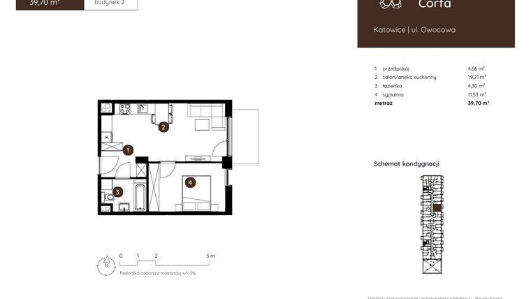Rzut - Mieszkanie na sprzedaż 2 pokoje o powierzchni 39,7 m² - numer 2.A.5.06 w Murapol Corfa