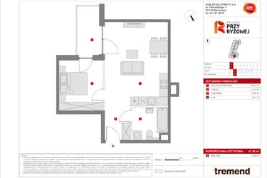 Rzut - Mieszkanie na sprzedaż 2 pokoje o powierzchni 47,56 m² - numer E.71 w Osiedle Przy Ryżowej etap II