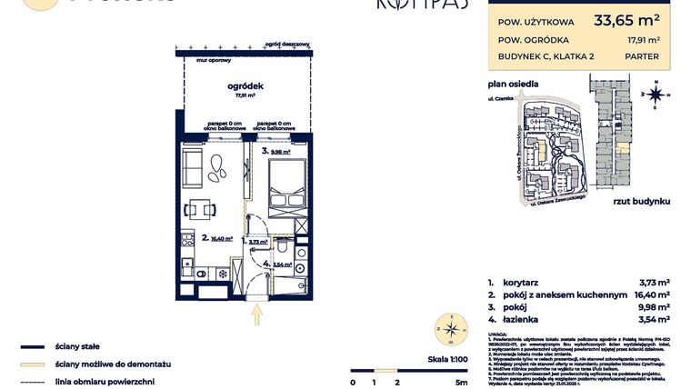 Rzut - Mieszkanie na sprzedaż 2 pokoje o powierzchni 33,65 m² - numer C33 w Osiedle Kompas