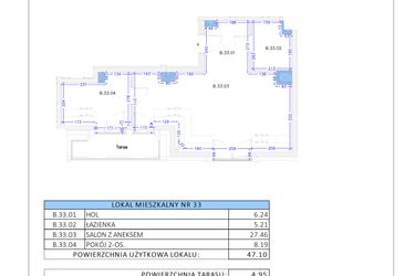 Rzut - Mieszkanie na sprzedaż 2 pokoje o powierzchni 47,1 m² - numer B.33 w Gaja Park