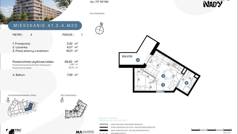 Rzut - Mieszkanie na sprzedaż 1 pokój o powierzchni 25,4 m² - numer A1.2.4.M20 w Nowe Promenady