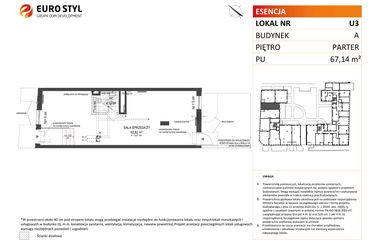 Rzut - Lokal użytkowy na sprzedaż 1 pokój o powierzchni 67,14 m² - numer 3 w Esencja