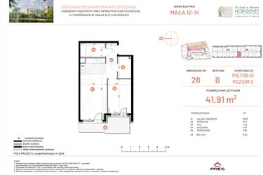 Rzut - Mieszkanie na sprzedaż 2 pokoje o powierzchni 41,91 m² - numer 14.28 w Osiedle Nowe Horyzonty etap III