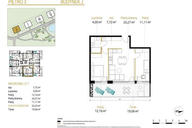 Rzut - Mieszkanie na sprzedaż 3 pokoje o powierzchni 55,25 m² - numer 3.7/J w Panorama Park