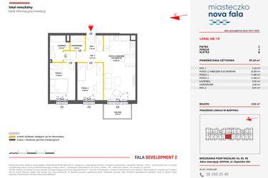 Rzut - Mieszkanie na sprzedaż 3 pokoje o powierzchni 65,39 m² - numer 74 w Miasteczko Nova Fala