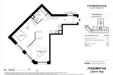 Rzut - Mieszkanie na sprzedaż 2 pokoje o powierzchni 61,87 m² - numer 522 w Chronos etap II