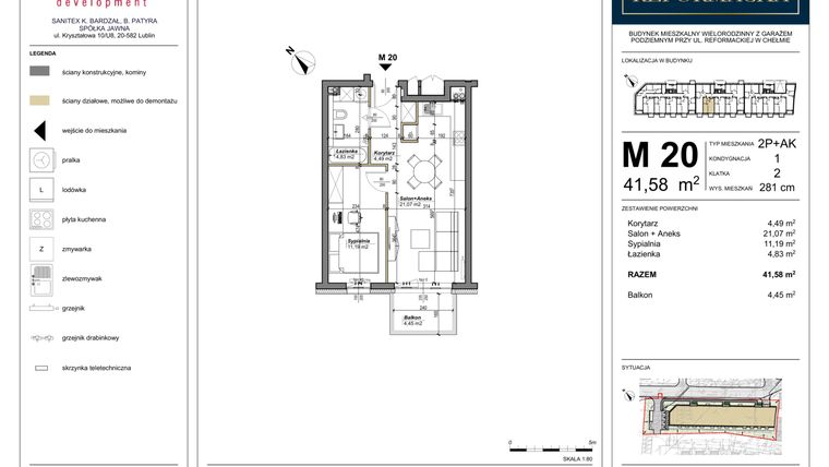 Rzut - Mieszkanie na sprzedaż 2 pokoje o powierzchni 41,58 m² - numer 20 w Nowa Reformacka