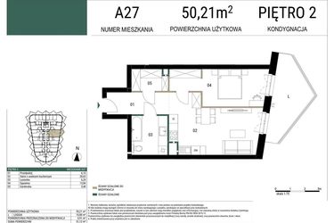 Rzut - Mieszkanie na sprzedaż 2 pokoje o powierzchni 50,21 m² - numer A27 w Drago
