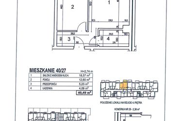 Rzut - Mieszkanie na sprzedaż 2 pokoje o powierzchni 40,49 m² - numer 40/27 w Osiedle Jodłowa bud. D