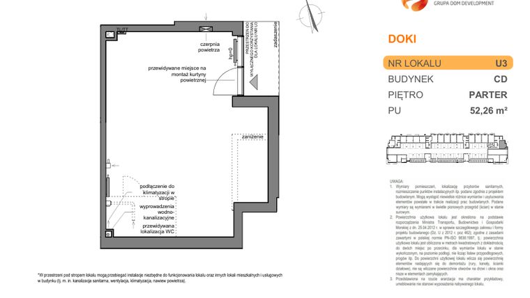 Rzut - Lokal użytkowy na sprzedaż 1 pokój o powierzchni 52,26 m² - numer DK/CD/U3 w DOKI Living