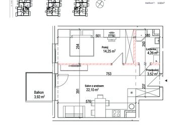 Rzut - Mieszkanie na sprzedaż 2 pokoje o powierzchni 44,13 m² - numer 20 w Łowicka 25