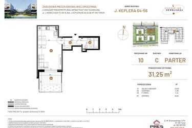 Rzut - Mieszkanie na sprzedaż 1 pokój o powierzchni 31,25 m² - numer JAR-III-C-LM-M10 w Osiedle JAR Heweliusza etap III