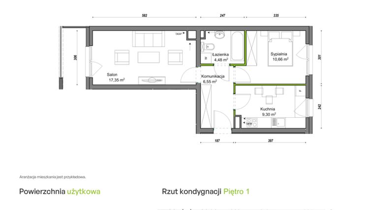 Rzut - Mieszkanie na sprzedaż 2 pokoje o powierzchni 48,34 m² - numer E2/H/06 w Orawska Vita