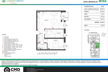 Rzut - Mieszkanie na sprzedaż 3 pokoje o powierzchni 61,97 m² - numer M10A w Leśne Tarasy etap IIIA