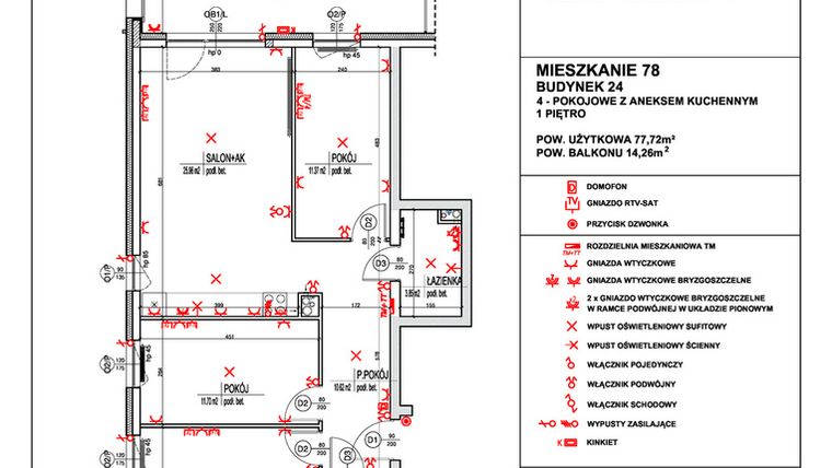 Rzut - Mieszkanie na sprzedaż 4 pokoje o powierzchni 77,72 m² - numer 78 w Osiedle 4 Pory Roku - Etap VIII