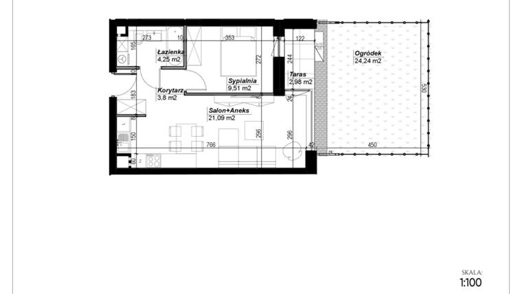Rzut - Mieszkanie na sprzedaż 2 pokoje o powierzchni 38,65 m² - numer D.30 w Narcyzowe Wzgórza II
