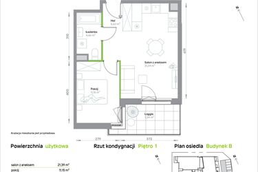 Rzut - Mieszkanie na sprzedaż 2 pokoje o powierzchni 42,82 m² - numer B/1/07 w Krakowska Vita
